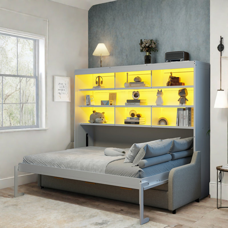 Ensemble de lit escamotable Hideaway avec canapé, tablettes de rangement intégrées et éclairage DEL, Grand lit