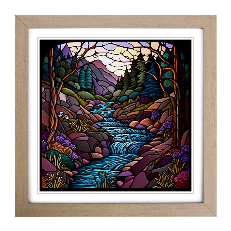 Stream Stained Glass Effect - Framed Print, Oak
