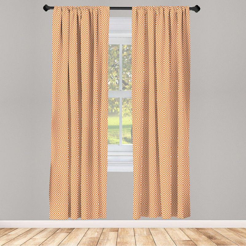 Geometric Semi-Sheer Rod Pocket Curtain Panels, 28" x 63", Burnt Orange