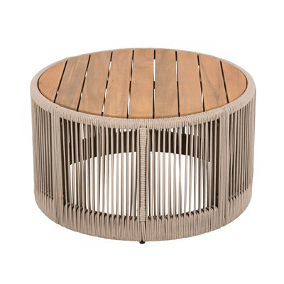 Rustic Industrial Table Set,Coffee Table & Side Table With Woven Rope Design, Modern Functionality Stylish Table Set For Living Room And Home Decor-Rope Beige
