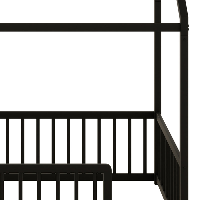 Lit sur pied Montessori avec conception de maison et clôture de protection, Lit simple, Noir