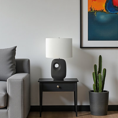 Elston Standard Table Lamp in Black Ceramic and Ivory Shade, 25.51'' H X 15.76'' W X 10.73'' D
