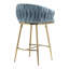 Ensemble de 2 tabourets de bar 26 po à hauteur de comptoir avec dossier ondulé à la main, base chromée dorée et repose-pieds (bleu)-401390025-401390031