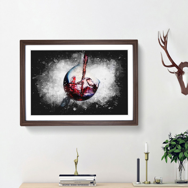 Tilted Wine Glass - Picture Frame Graphic Art Print, 33cm H x 45cm W x 2cm D, Walnut Framed