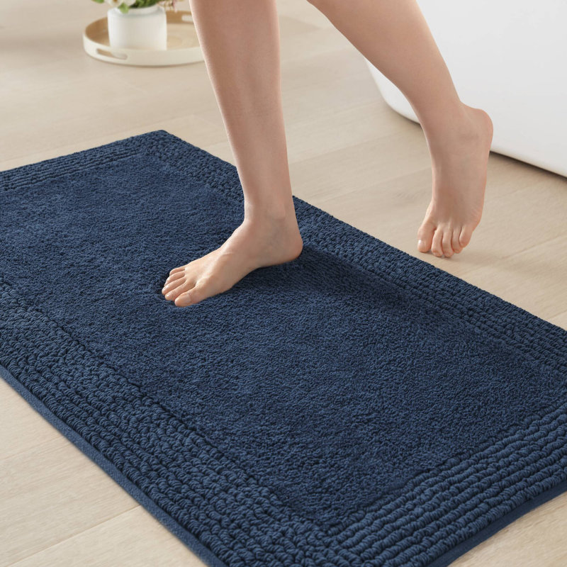 Splendor Navy 100% Cotton Tufted 3000 GSM Reversible 24x72'' Bath Rug, 24" W x 72" L, Navy