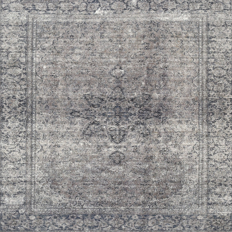 Tapis décoratif gris en laine de style oriental Sicard, Rond 7 pi