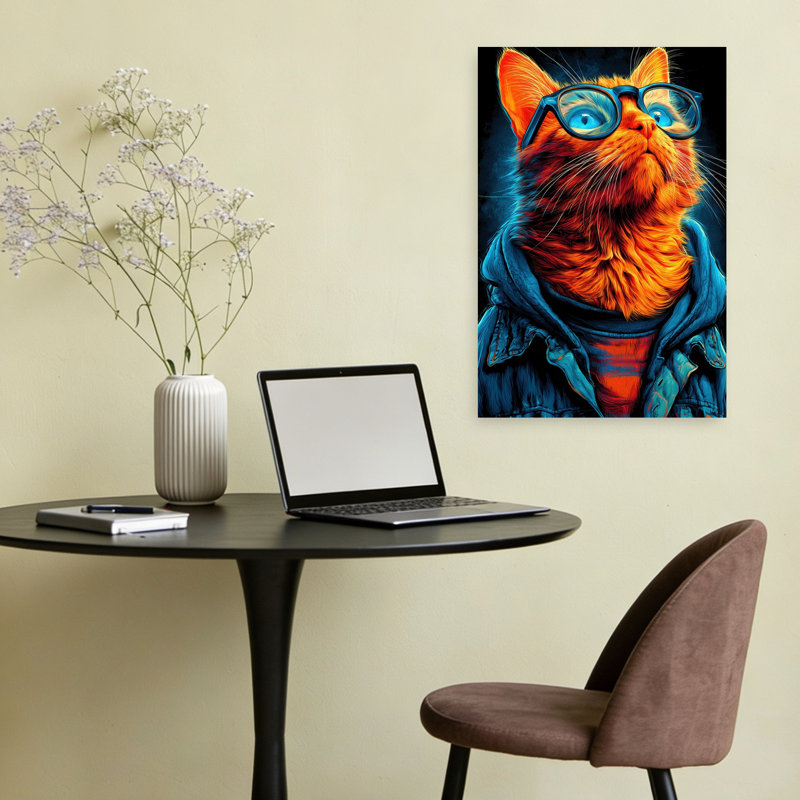 Stylish Orange Cat Modern Cat Wall Art Print 1 Piece Wrapped Canvas Wall Art, 60.96cm H x 40.64cm W