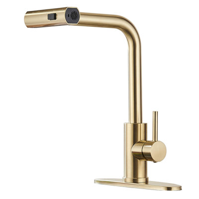 Brushed Gold Single Hole Kitchen Sink Faucets With Pull Down Sprayer, Single Handle, High Flow Water, Pull Out Tap, Stainless Steel Tall Kitchen Faucet, Touch On For Effortless Control And Durability