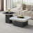 Nesting Tables Set of 2, Square Coffee Table with Black Wood Base, Stone Side Table