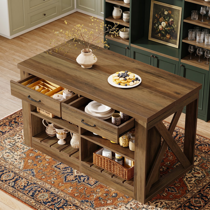 Grand îlot de cuisine 55 po avec rangement et tablette