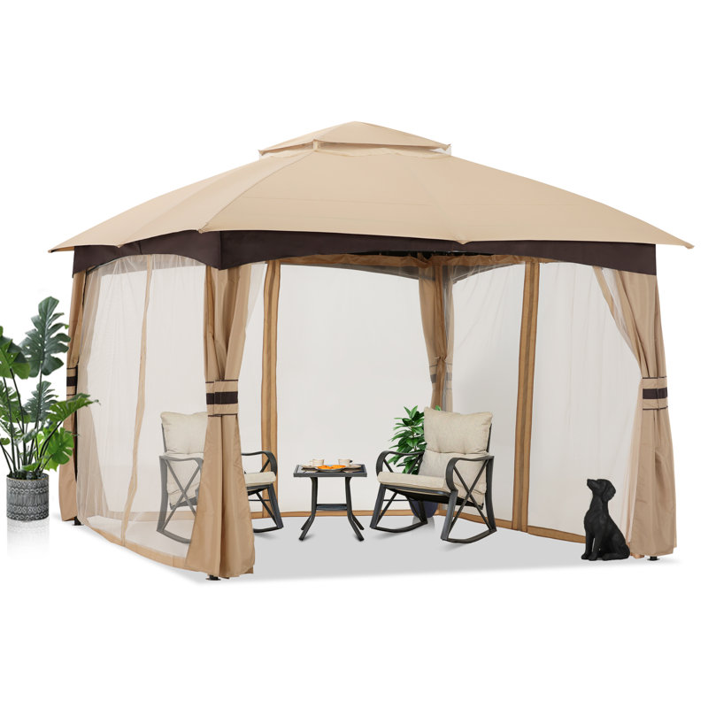 Patio en acier Les abris de jardin à toit souple, Beige, 110" H x 108" W x 108" D   