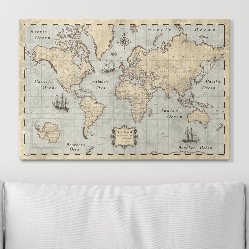 «World Push Pin Travel Destination Map», impression sur toile tendue, L 24 po x H 16 po