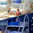 Arozu Twin Over Full Bunk Bed with Trundle & Stickers - Pine Wood Kids Bed with Night Sky Guard Rail & Ladder - Navy Blue & White-738681817
