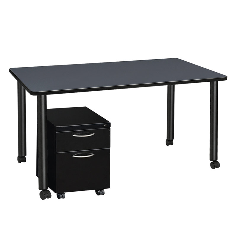 Regency Kee Mobile Desk with Storage, Gray/Black, 29" H x 60" W x 24" D