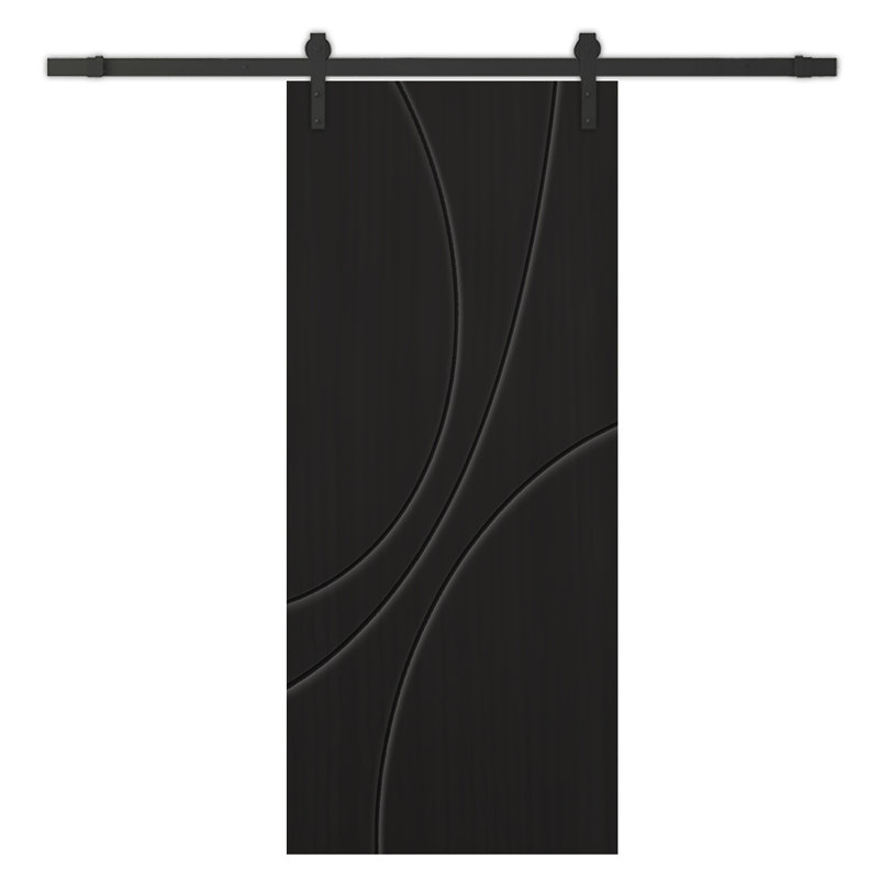 Porte de grange à panneaux et en bois avec quincaillerie d'installation, 30 po x 96 po, Noir, Noir mat