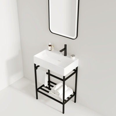 Meuble-lavabo contemporain avec lavabo rectangulaire en céramique et pieds en métal