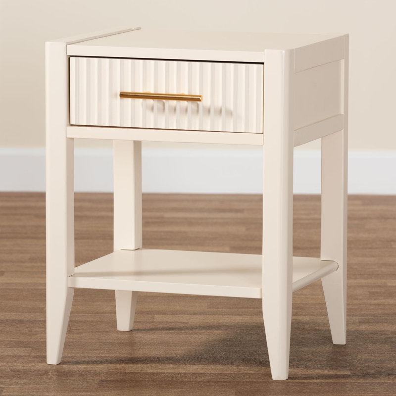 Wooley Mid-Century Fluted Wood 1-Drawer Nightstand, Ivory