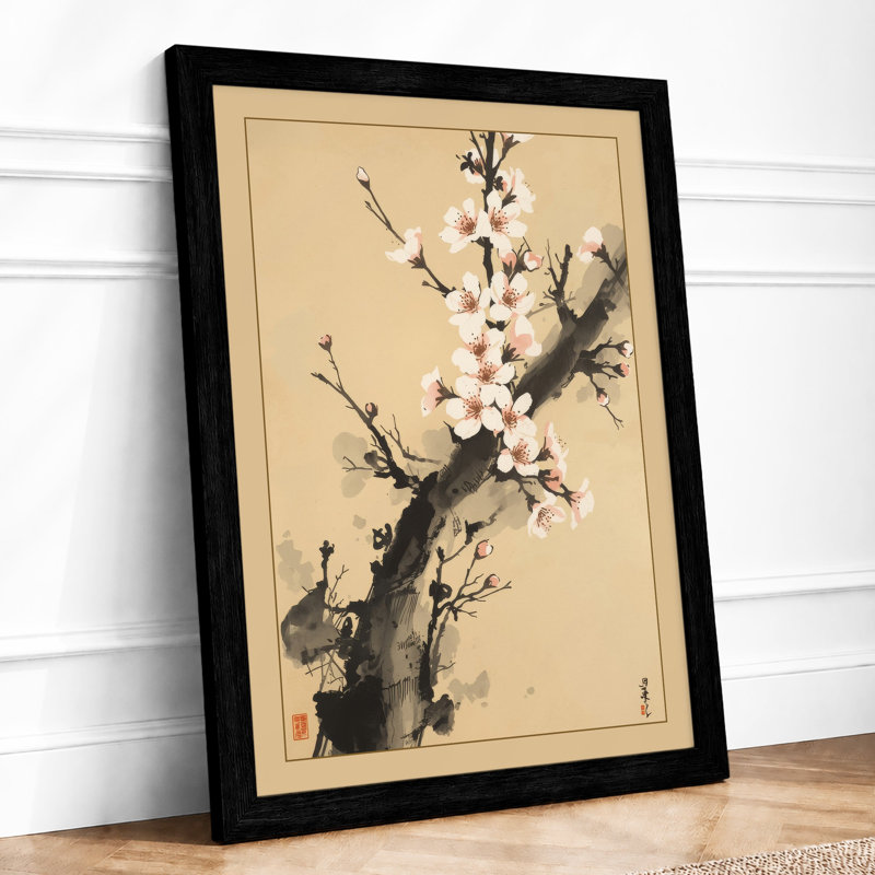 Moonlit Blossoms Japandi - Framed Print, A4 - 29.7 x 21.0 cm, Black