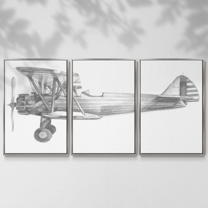 «Technique Flight I», reproduction de cadre flottant sur toile, 3 pièces, H 40 po x l 78 po x P 2 po, Argent
