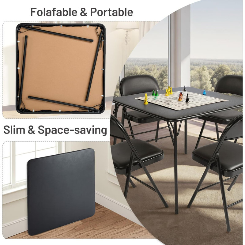 31.5" Folding Dining Table, Foldable For Easy Storage, Collapsible Legs Saving Space For Indoor/outdoor No Assembly, Black