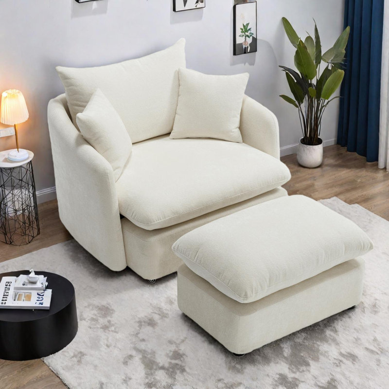 Fauteuil d'appoint pivotant surdimensionné avec repose-pieds Boneless, largeur de siège de 37,8 po, 3 coussins, chenille