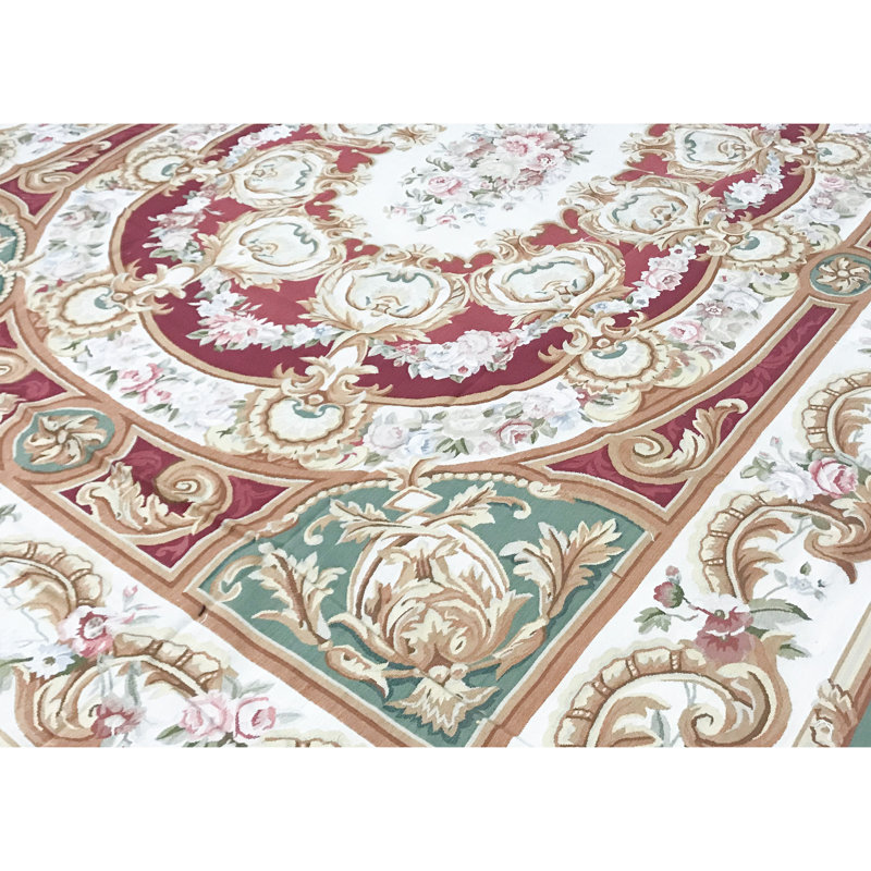 Tapis doré et rouge noué à la main de haute qualité