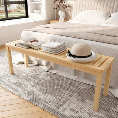 Banc de plage pour salle à manger en bois massif sans dossier 52,1 po avec siège à lattes en pin massif et sans nœuds - parfait pour le patio, la cour, le vestibule, le couloir, le salon, la chambre à coucher, la porte d'entrée