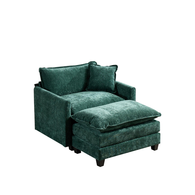 Canapé simple moderne avec repose-pieds en chenille moderne, Vert