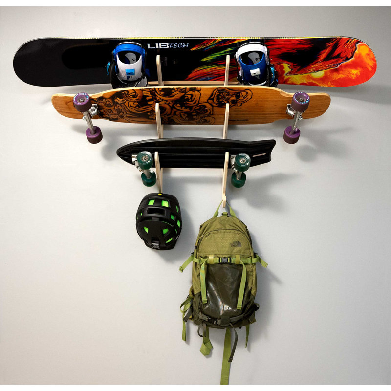 Moloka'i Wall Mounted Adjustable Multi-Use Ski/Snowboard Rack, 3 Tier, Birch