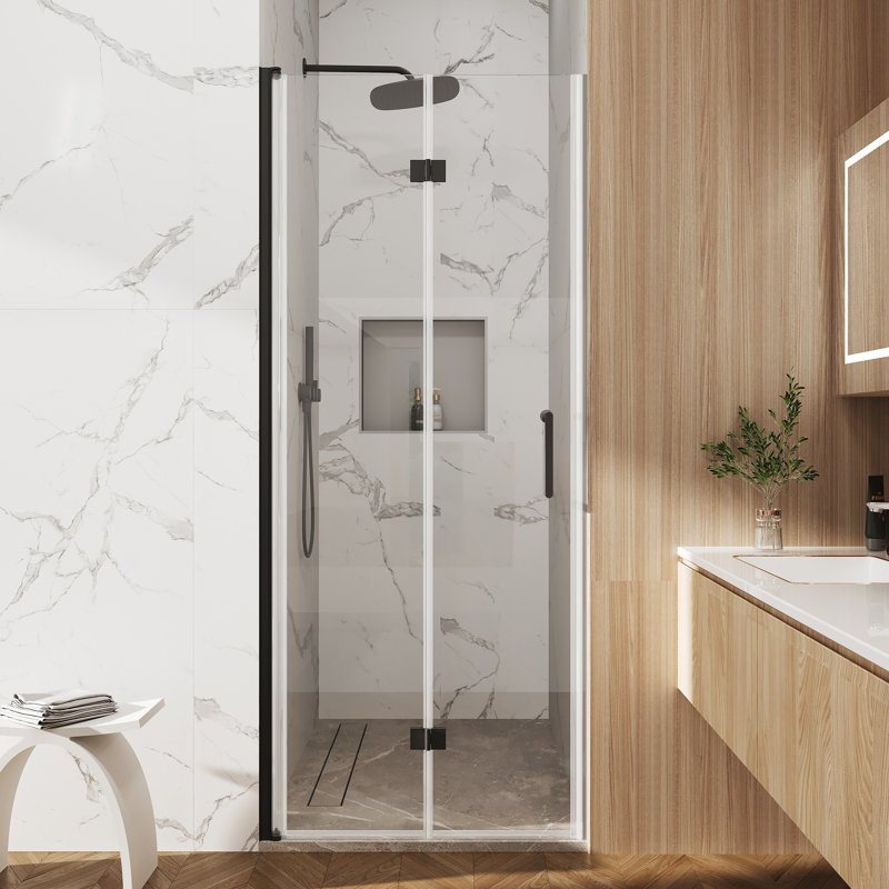  32"W x 72"H Frameless Foldable Shower Door, Aluminum Alloy, 0.24" Tempered Glass Shower