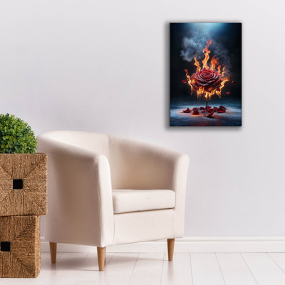 «Red Rose On Fire 2» par Rey Klimt, art mural sur toile