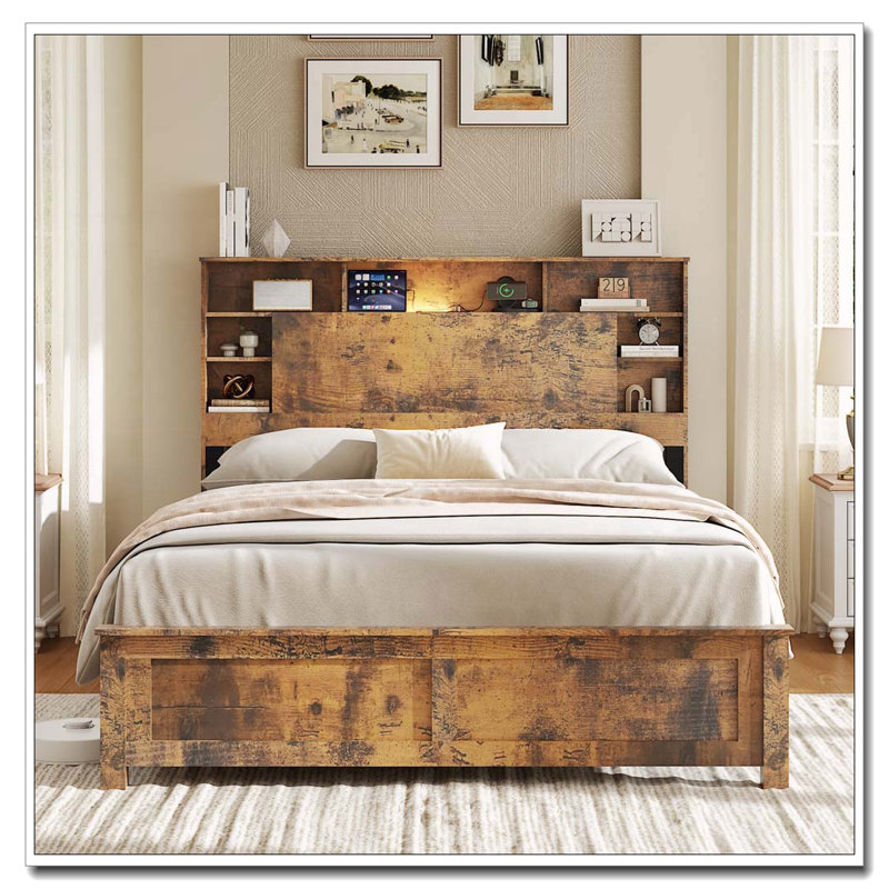 Bed Frame with Charging Station & LED Lights, Lit double