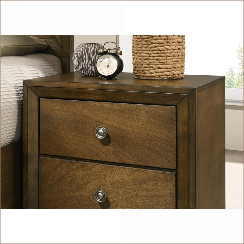 Table de chevet en bois d'hévéa 2 tiroirs noyer pour chambre à coucher