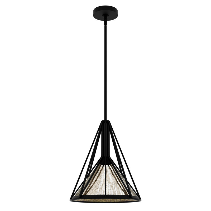 Medium Black Iron Geometric Pendant Light with Mercury Glass