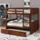 Lit superposé en bois double avec lit gigogne simple, garde-corps et échelle - convertible en deux lits