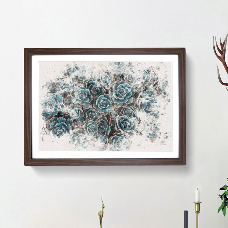 Succulent Plants Watercolour - Picture Frame Graphic Art Print, Walnut Framed, 62cm H x 87cm W x 2cm D