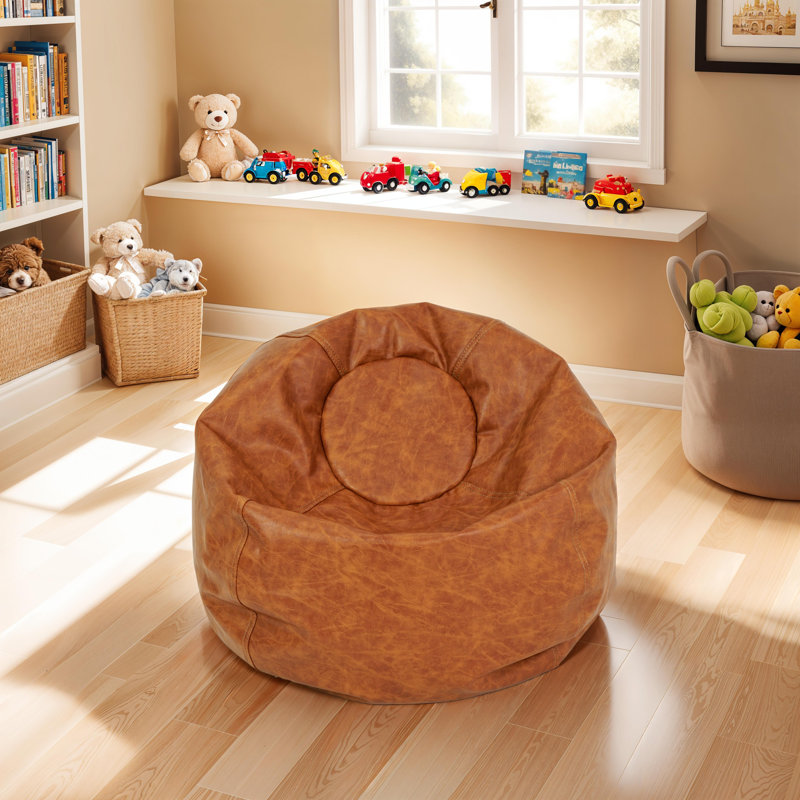 Fauteuil à billes standard en similicuir classique, Similicuir noisette, H 19 po x l 22 po x P 22 po