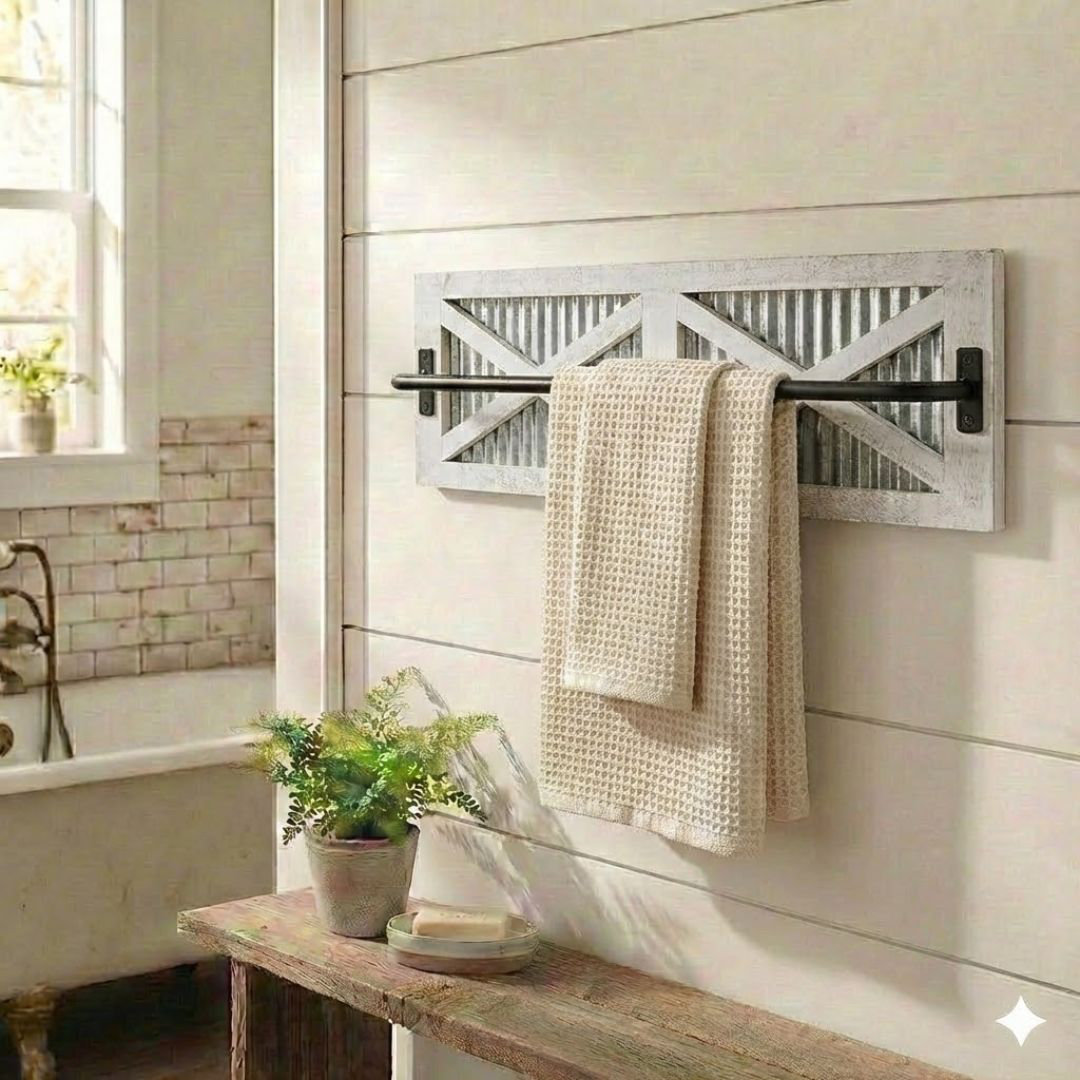 Wall Mounted Wooden Rustic Farmhouse Towel Rack Autumn Alley 