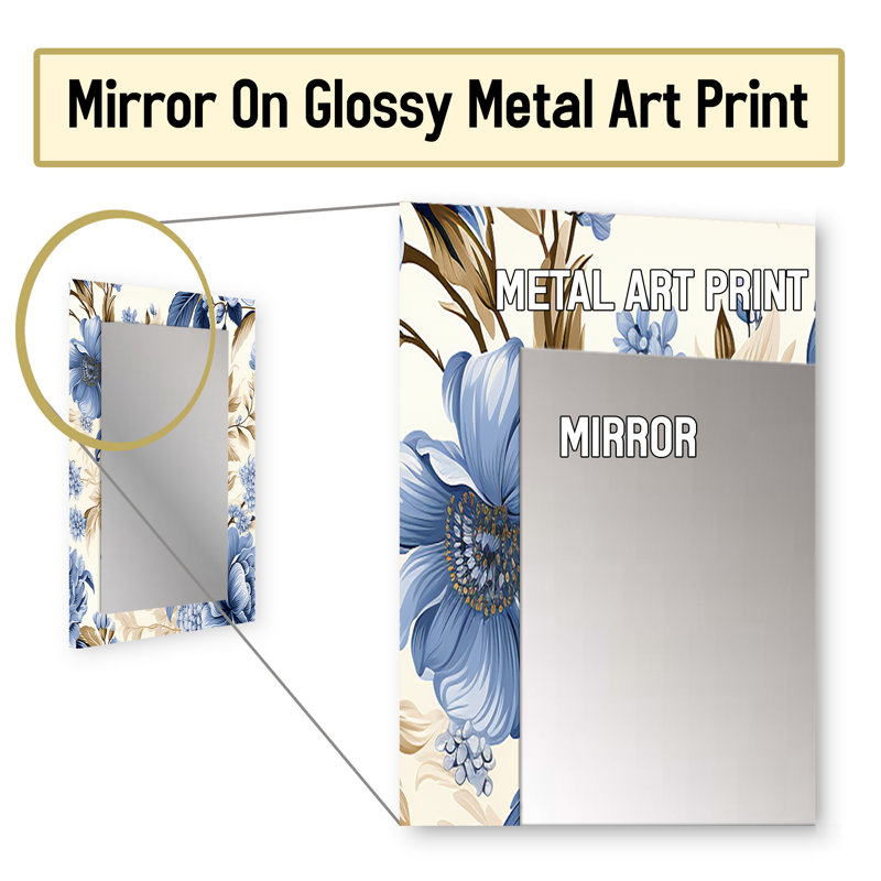 Laird Cobalt Blue Victorian Rococo Victorian Pattern - Floral Wall Mirror, Floral Decorative Mirror, Printed Metal Art