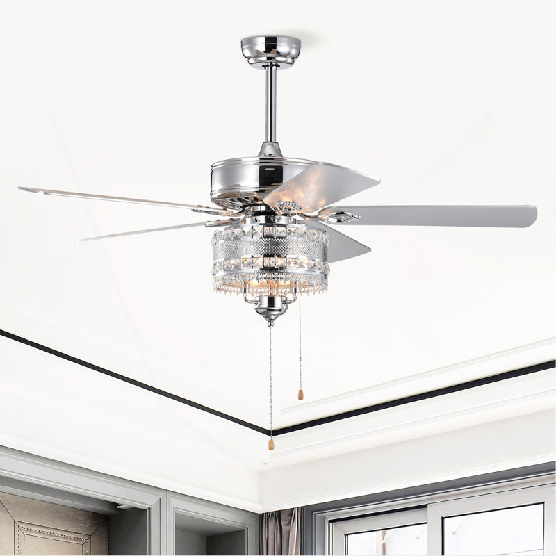 Ventilateur de plafond en cristal classique 52 po 52 pales réversibles pour salon, salle à manger, chambre à coucher, salle familiale, chrome