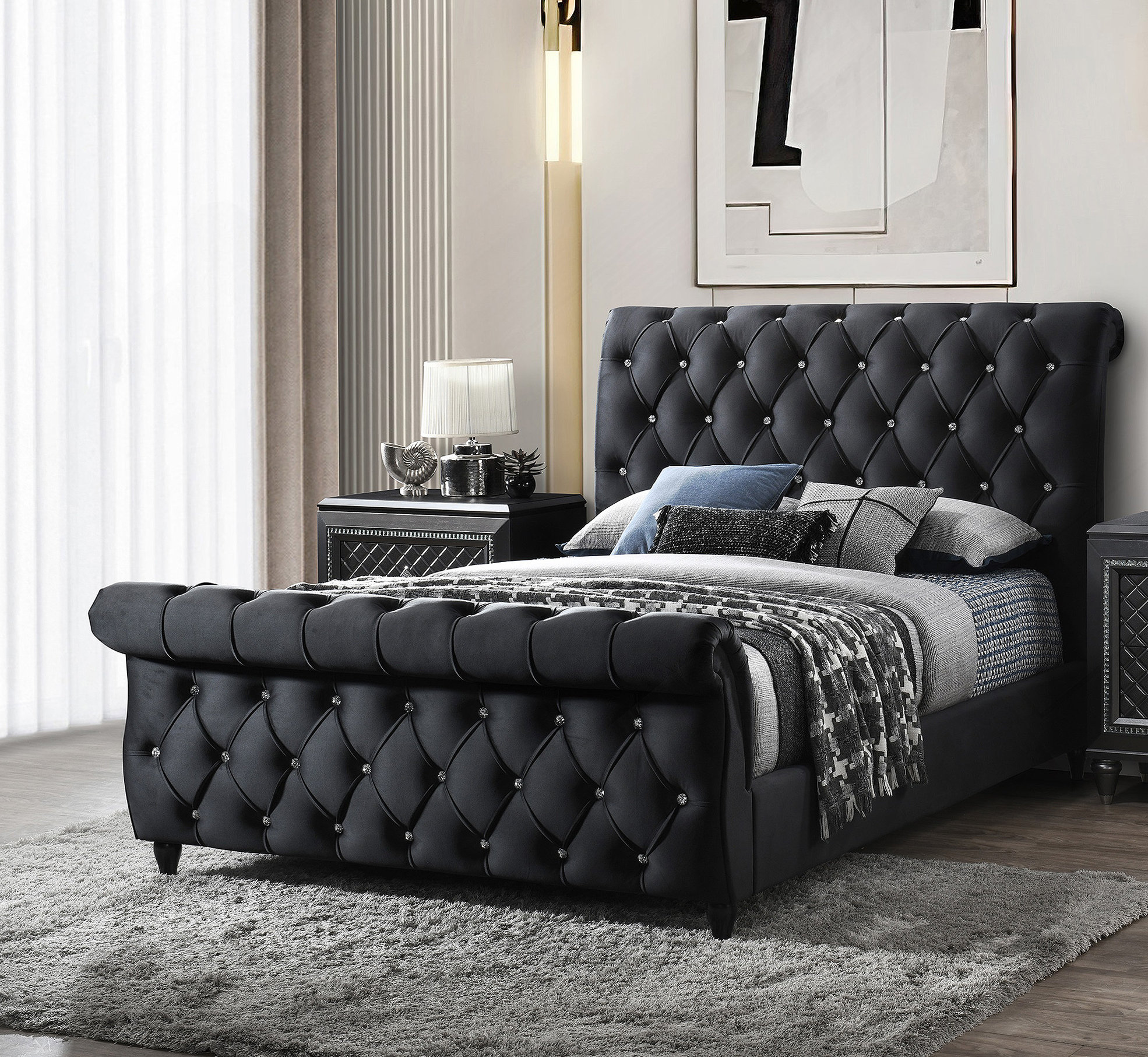 Latitude Run® Exquisite Panel Bed with Deep Button Tufts and Diamond ...