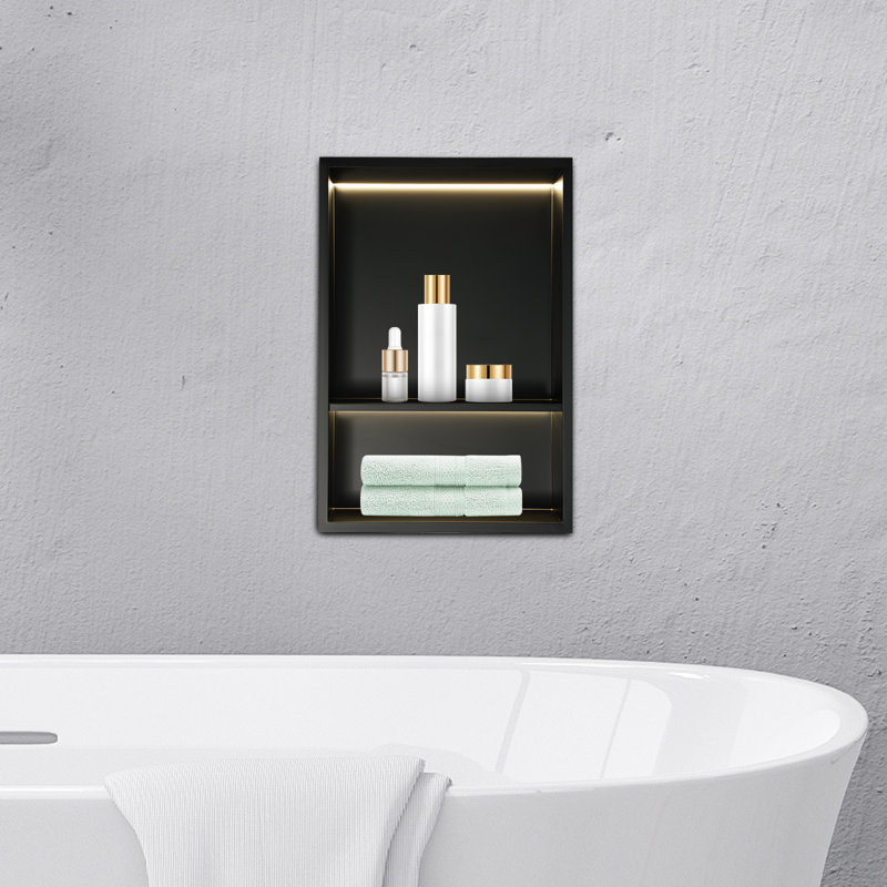 Niche de mur de douche encastrée moderne en acier inoxydable à 2 niveaux avec lumière DEL 13 po x 19 po