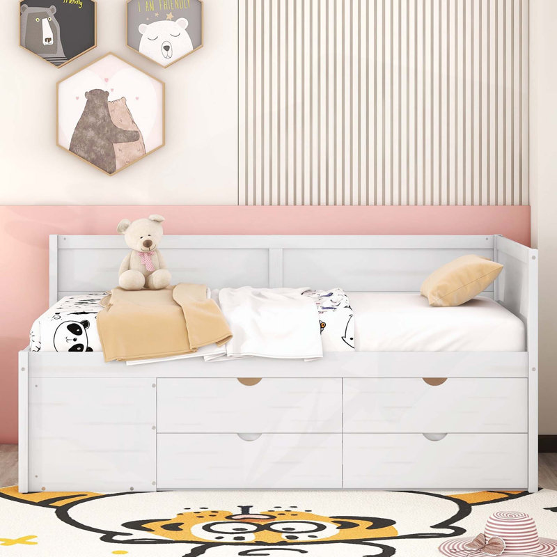 Lit de jour simple polyvalent avec tiroirs et tablettes pour optimiser l'espace, Lit simple, Blanc