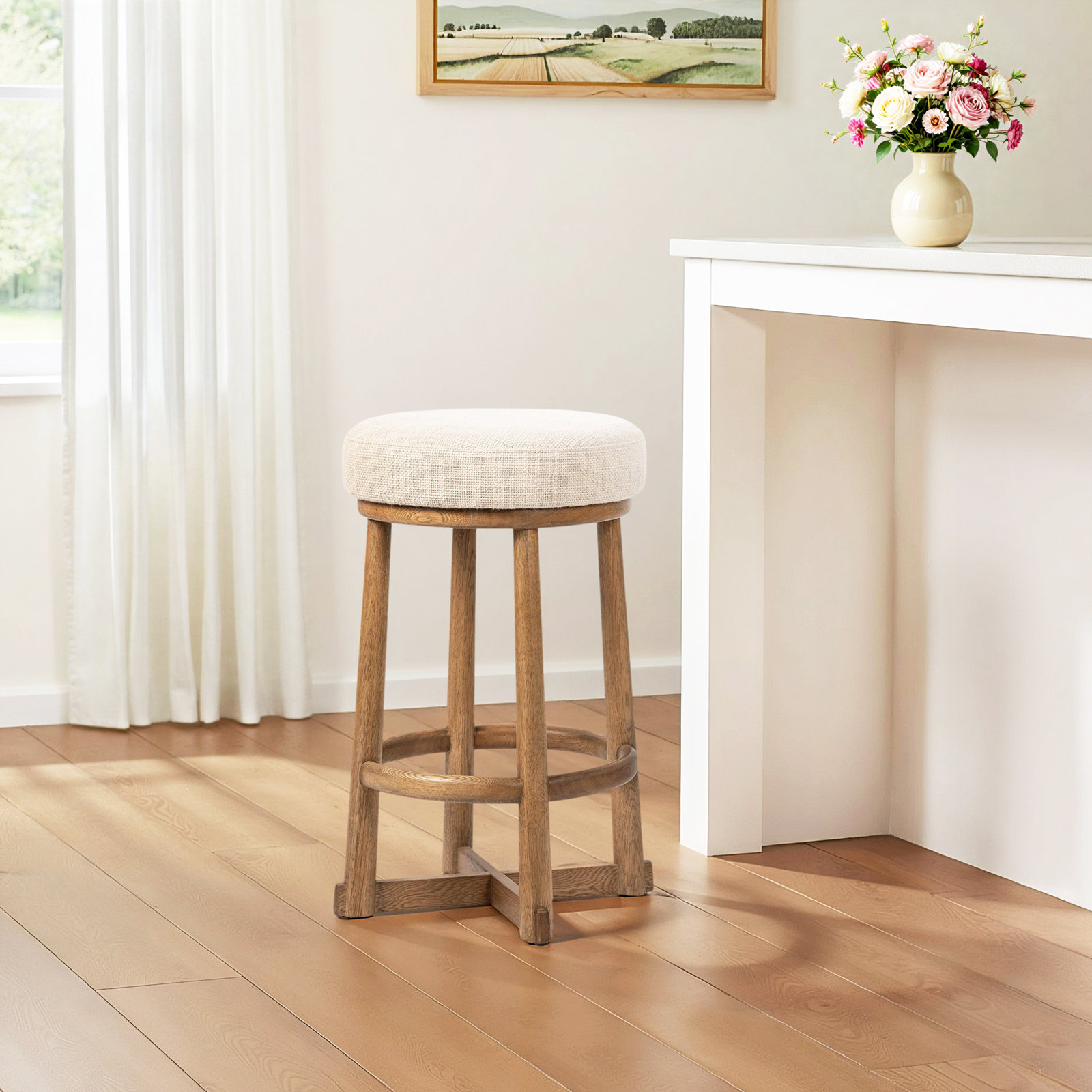 STARIA Swivel Upholstered Counter Stool with Solid Wood Frame