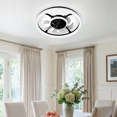 Ventilateur de plafond encastré 18,8 "RVB avec lumières DEL, ventilateur de plafond avec abat-jour rond en forme de goutte d'eau, 6 vitesses, intensité réglable 3000-6000K, minuterie