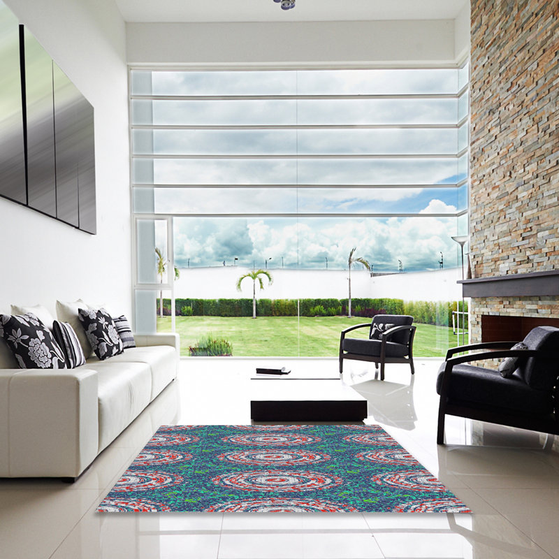 Tapis bleu ciel / rose, Carré 3 pi