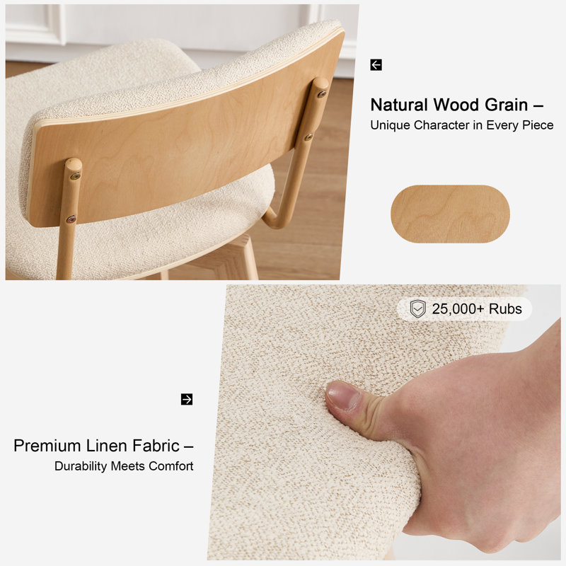 Tabouret de comptoir pivotant de 26 po avec siège et dossier incurvés en lin Mid-Century Ashwell, Naturel