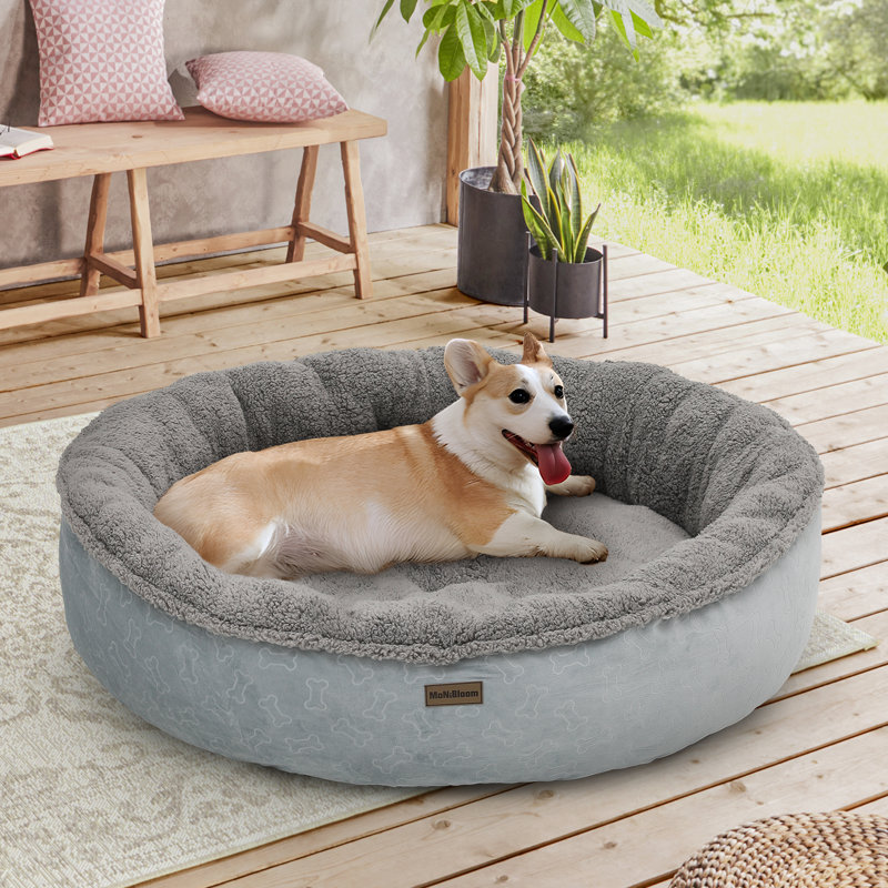 Large Dark Gray Plush Donut Pet Bed for Dogs and Cats
