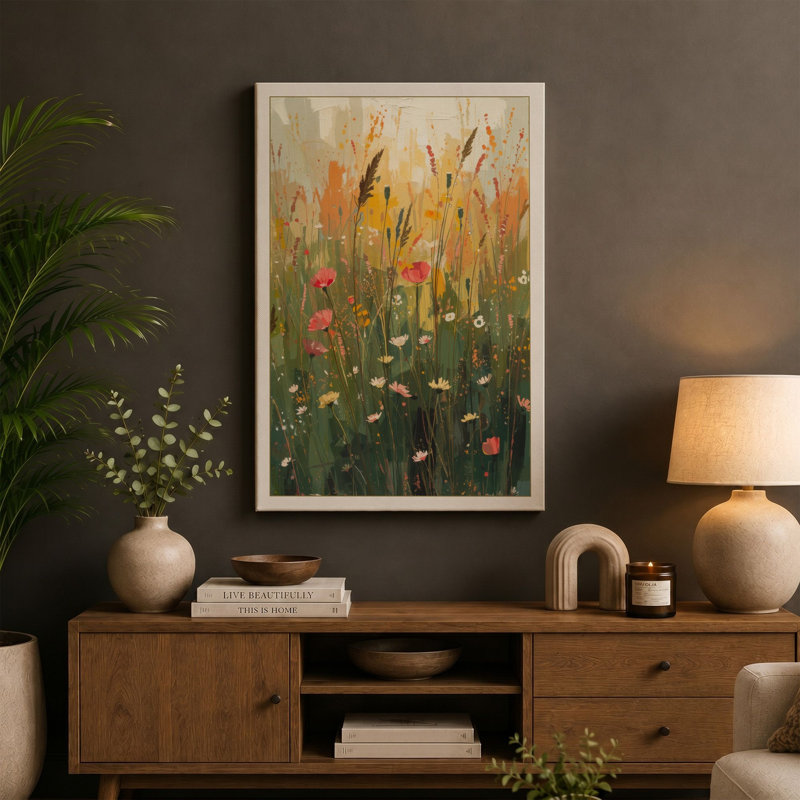 Wildflower Meadow Botanical - Wrapped Canvas, 18x12 - 45.7 x 30.5 cm, Terracotta Border
