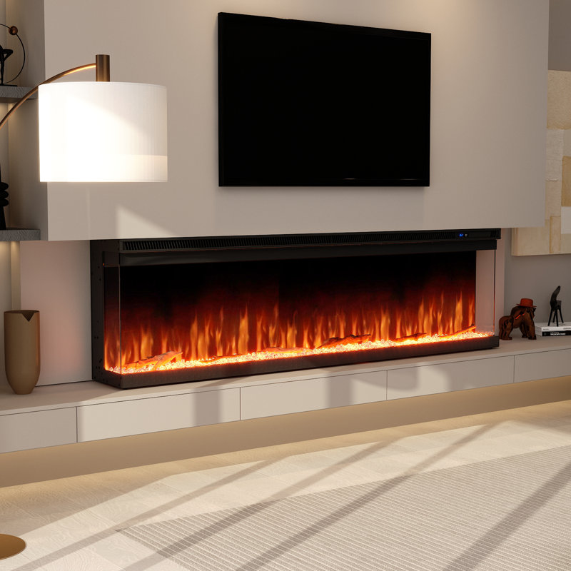 Modern Electric Fireplace Heater With 3-Sided Clear Tempered Glass, 450 sq ft, 17.1" H x 60" W x 7.87" D